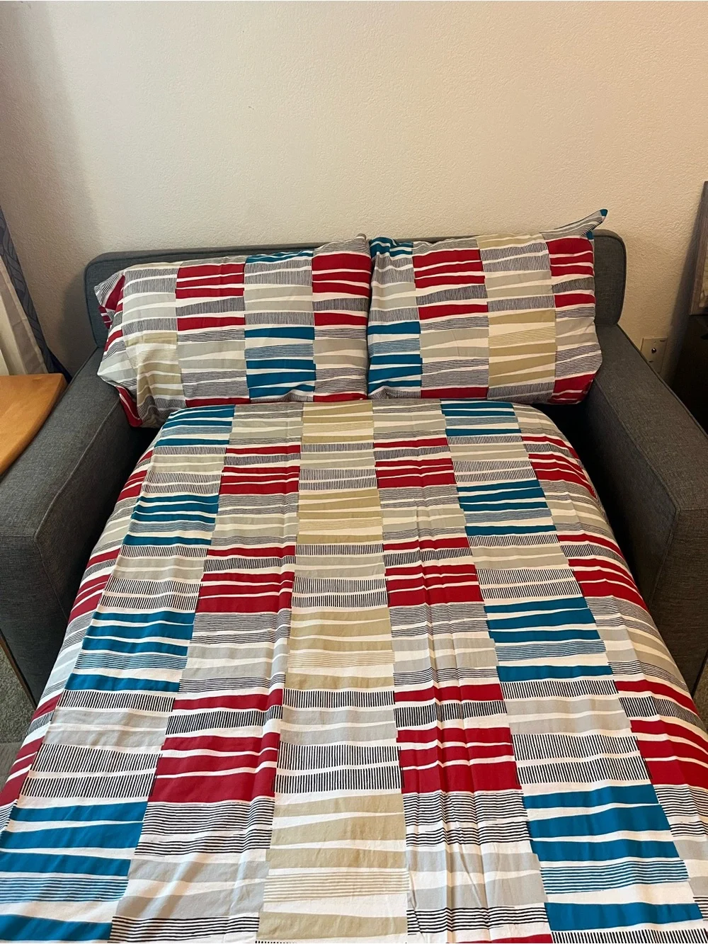 IKEA Rare Pattern Striped Patchwork Cotton Duvet Cover Set - Multicolor (Q)